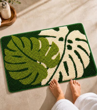 Two Leaf Green Bathroom Mat