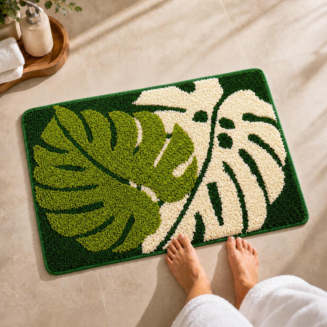 1_11b0fc51-f25a-43db-8125-ea251a5020d4.jpg Two Leaf Green Bathroom Mat