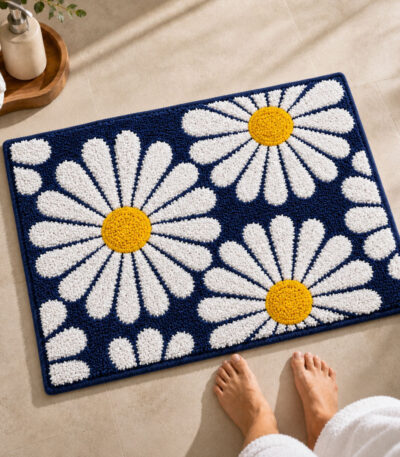 Flower Blue Bathroom Mat