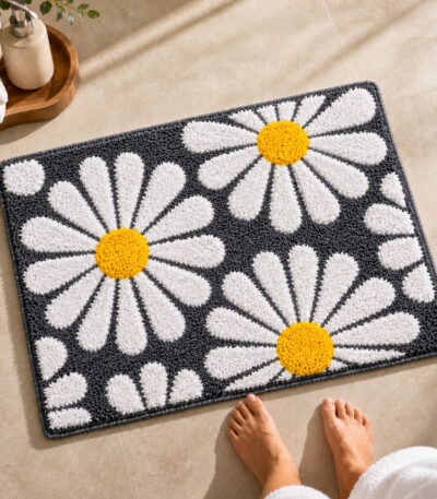 Flower Grey Bathroom Mat