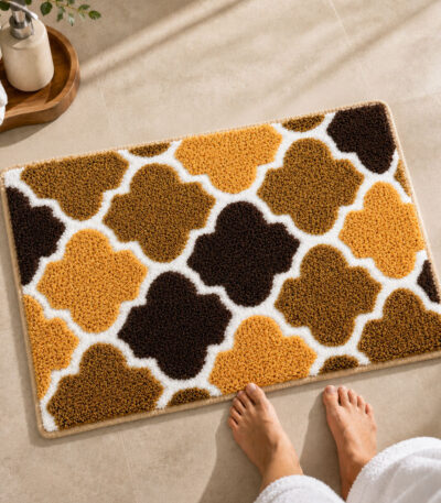 Ellipse Beige Bathroom Mat