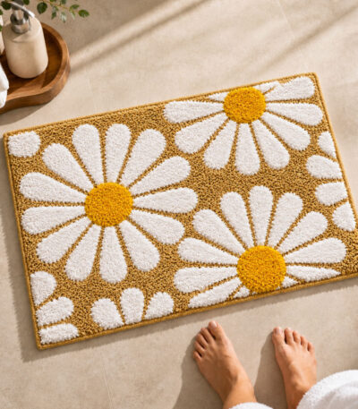 Flower Beige Bathroom Mat