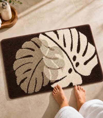 Two Leaf Brown Bathroom Mat