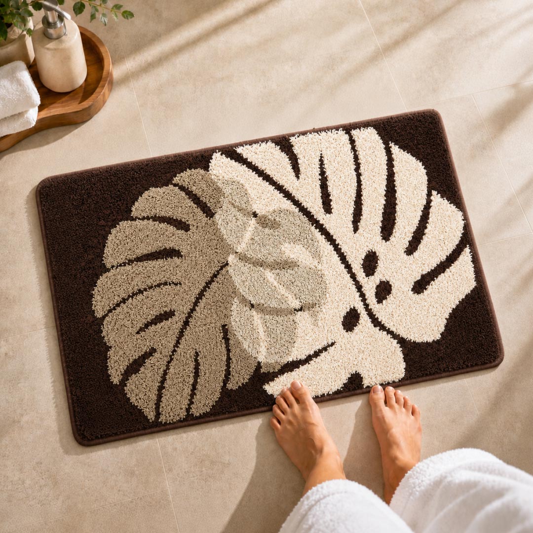 1_b200f129-65d4-461f-9303-4b07e8194635.jpg Two Leaf Brown Bathroom Mat