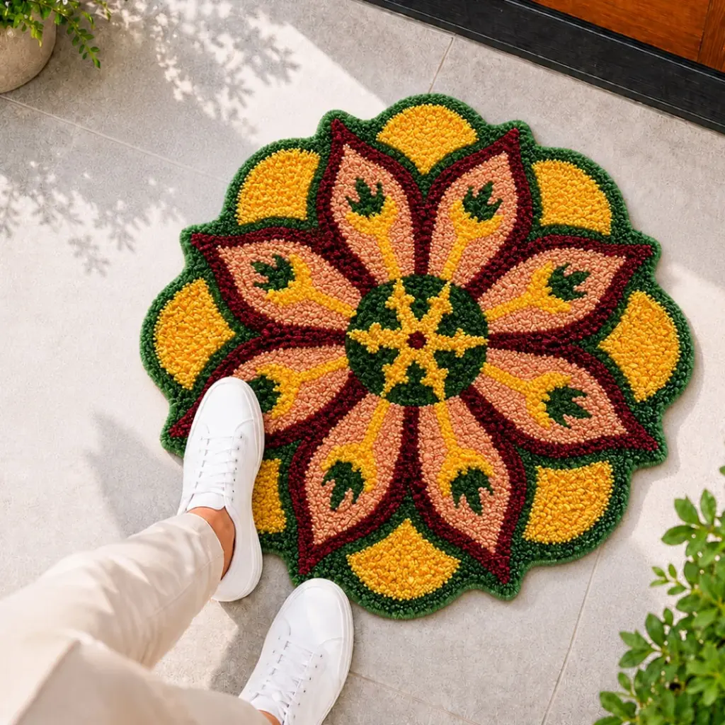 madeinnortheast-Lotus Swirl Rangoli Doormat