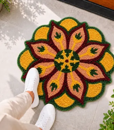 madeinnortheast-Lotus Swirl Rangoli Doormat
