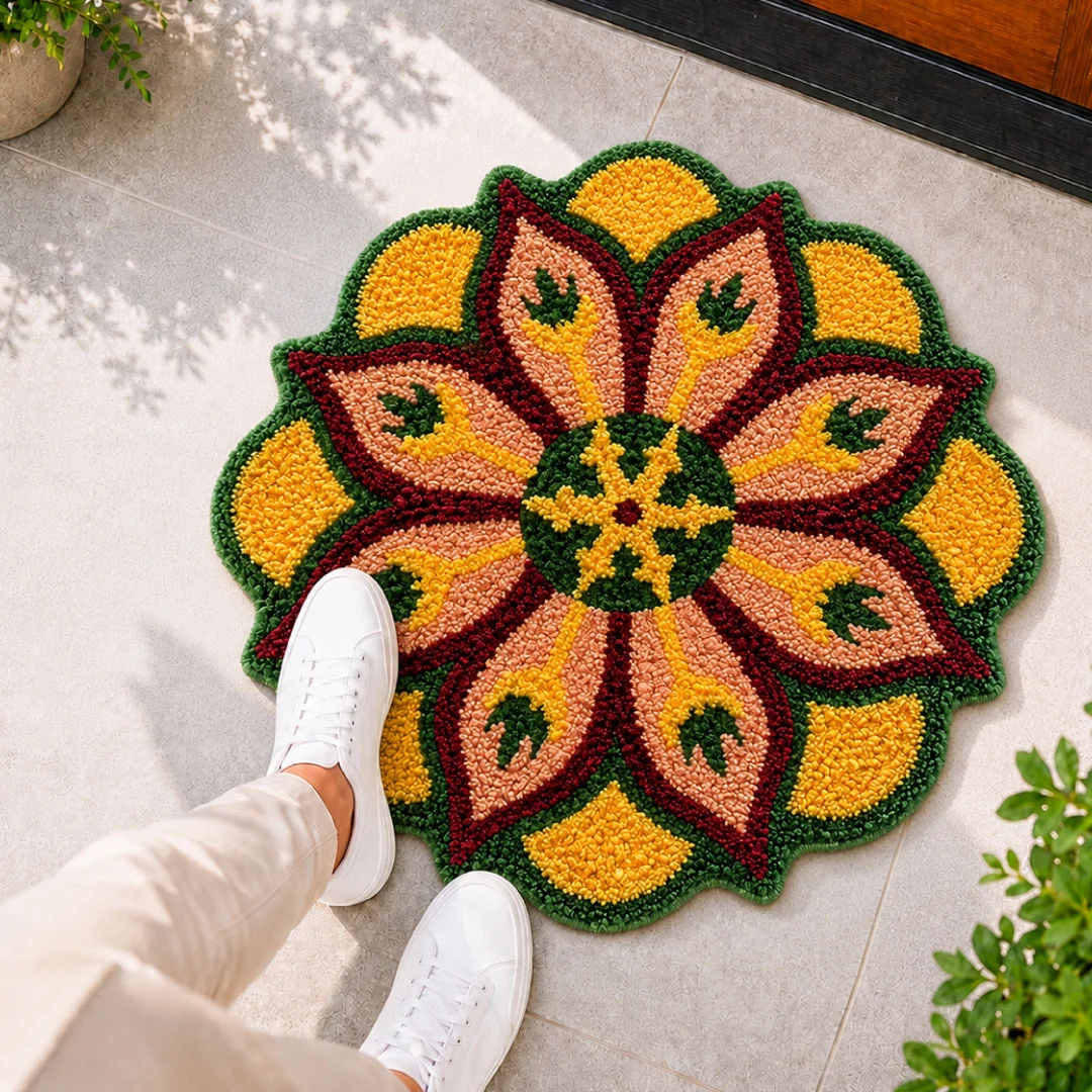 madeinnortheast-Lotus Swirl Rangoli Doormat madeinnortheast-Lotus Swirl Rangoli Doormat