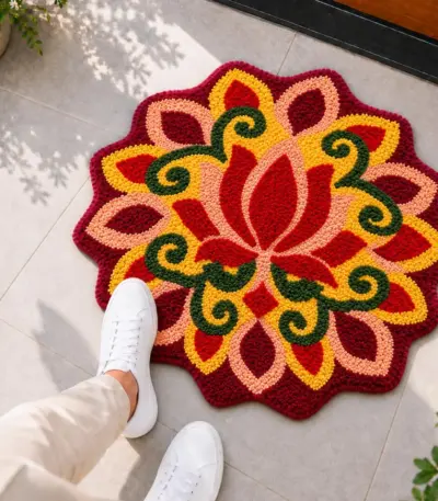 madeinnortheast-Flame Petal Rangoli Doormat