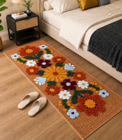 Tan Daisy Beige Runner Mat
