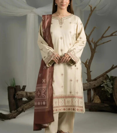 3PC Embroidered stitched Cambric Suit KCCE-4218