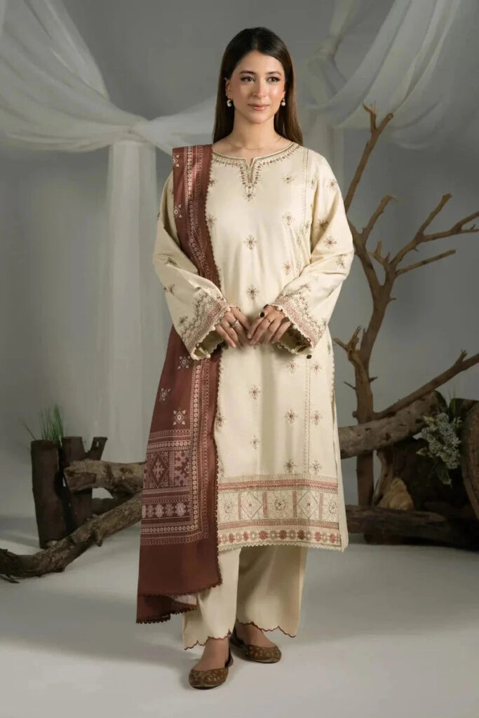 3PC Embroidered stitched Cambric Suit KCCE-4218