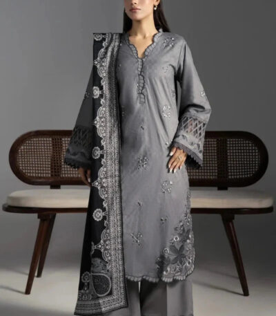 3PC Embroidered stitched Cambric Suit KCCE-4220