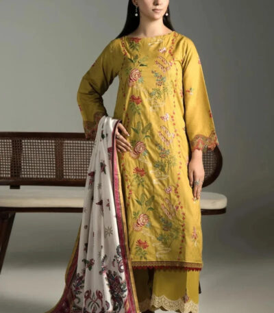 3PC Embroidered stitched Cambric Suit KCCE-4221