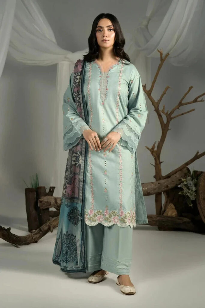 3PC Embroidered stitched Cambric Suit KCCE-4222