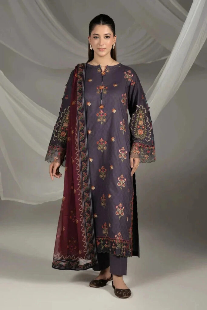3PC Embroidered stitched Cambric Suit KCCE-4225