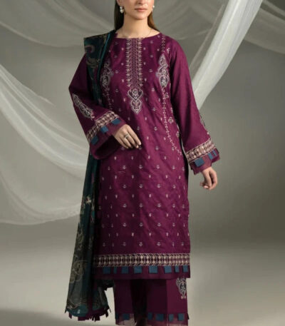 3PC Embroidered stitched Cambric Suit KCCE-4227