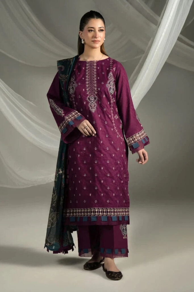 3PC Embroidered stitched Cambric Suit KCCE-4227