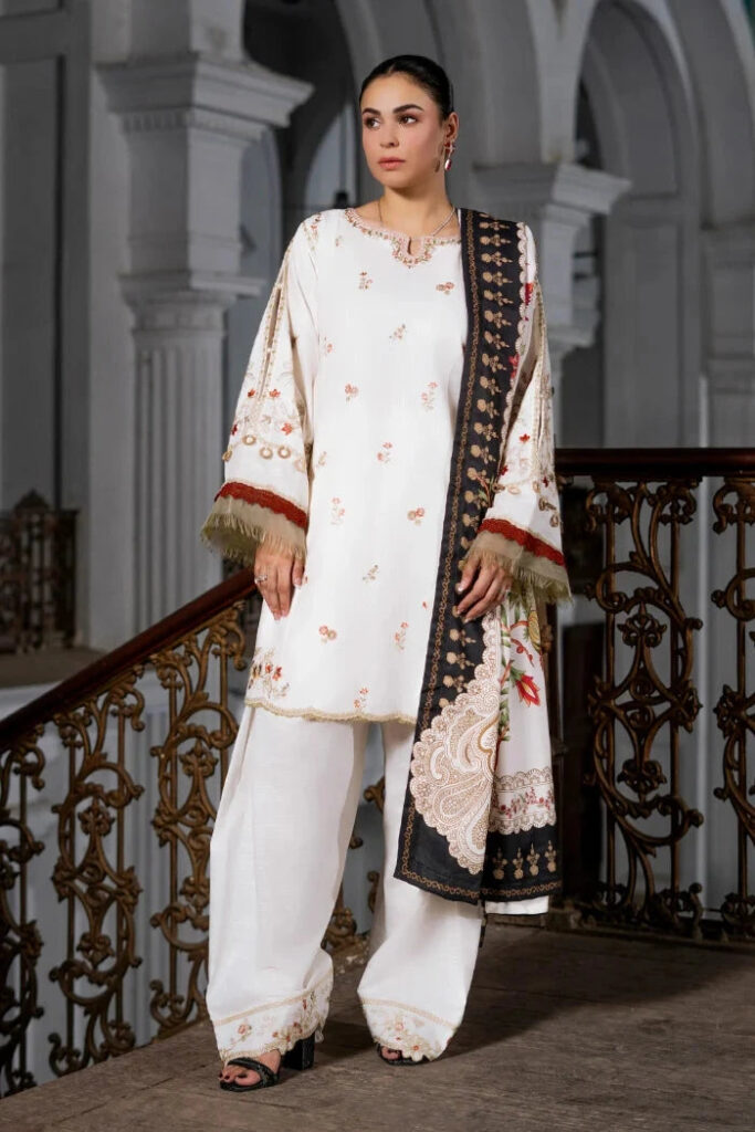 3PC Embroidered stitched Khaddar Suit KHE-4279