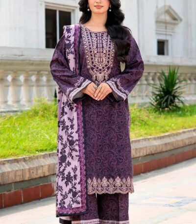 3PC Embroidered stitched Khaddar Suit KKHE-4250