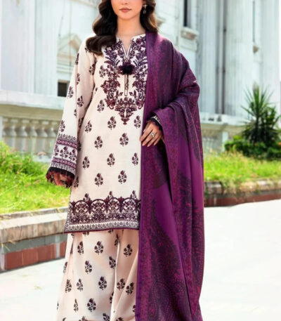 3PC Embroidered stitched Khaddar Suit KKHE-4253