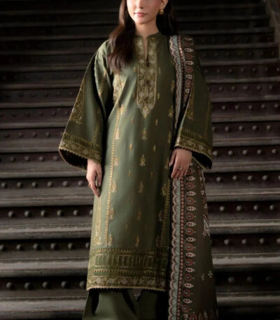 3PC Embroidered stitched Khaddar Suit KKHE-4278
