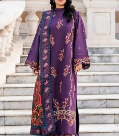 3PC Embroidered stitched Khaddar Suit KKHE-4280