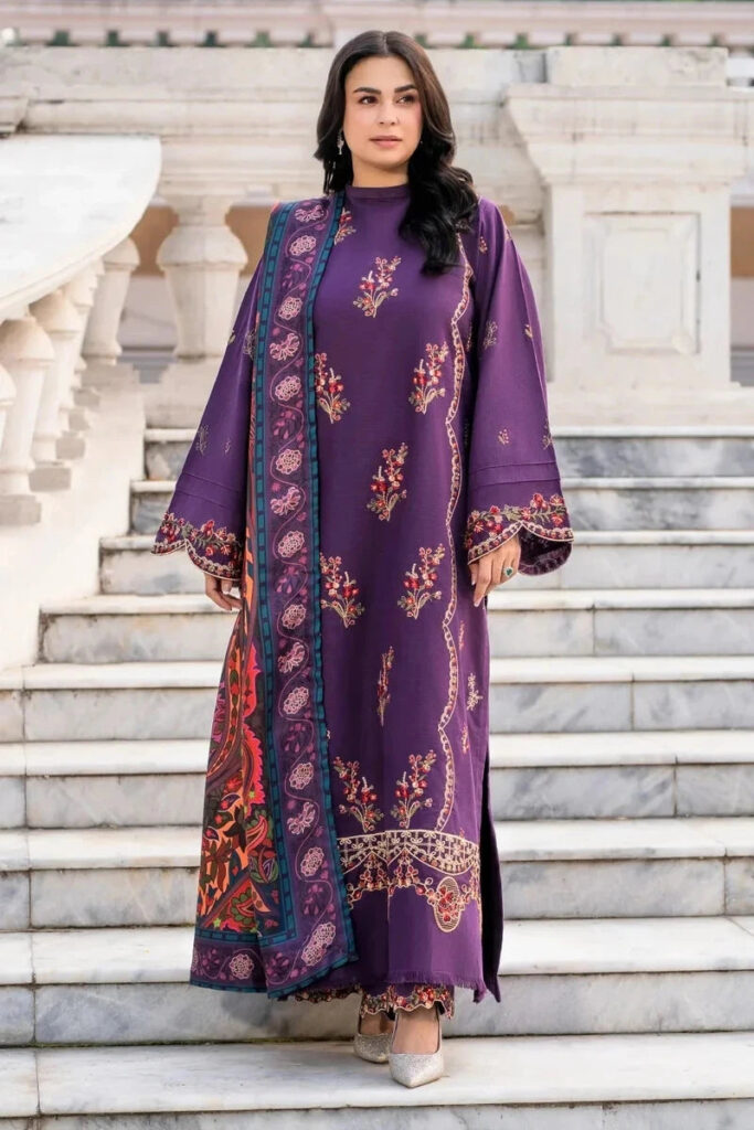 3PC Embroidered stitched Khaddar Suit KKHE-4280