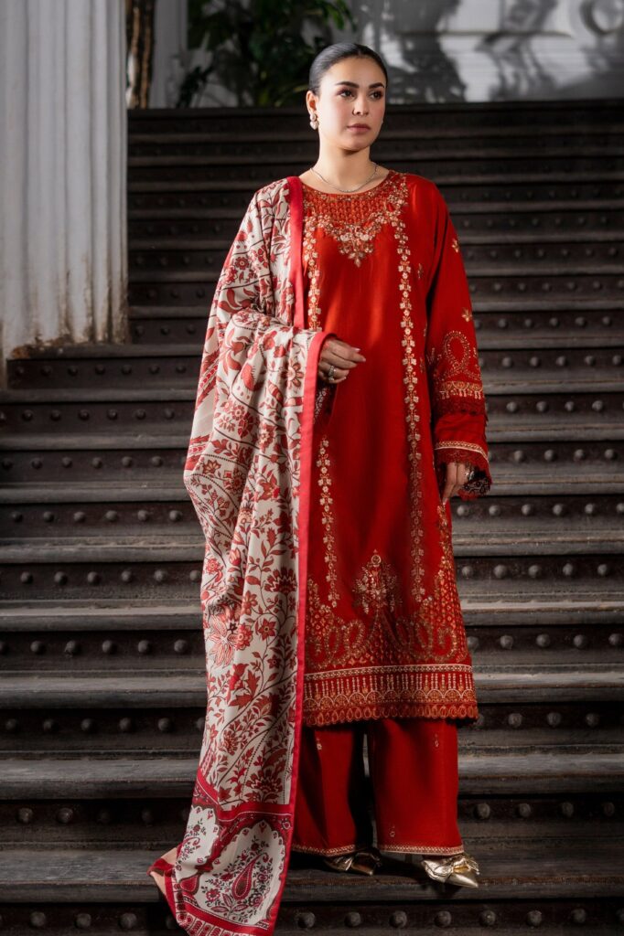 3PC Embroidered stitched Khaddar Suit KKHE-4282