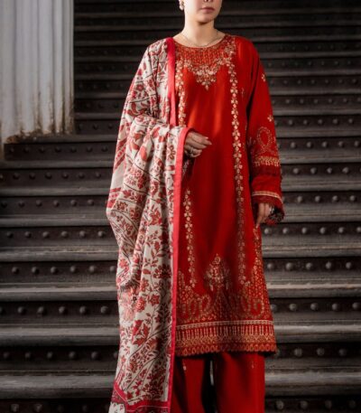 3PC Embroidered stitched Khaddar Suit KKHE-4282