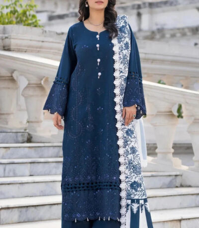 3PC Embroidered stitched Khaddar Suit KKHE-4285