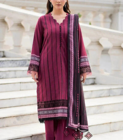 3PC Embroidered stitched Khaddar Suit KKHE-4292