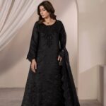 3PC Hand Embroidered stitched Luxury Suit KNAC-SS-01 BLACK