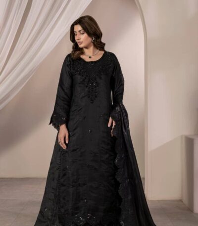 3PC Hand Embroidered stitched Luxury Suit KNAC-SS-01 BLACK