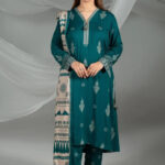 3PC Printed stitched Linen Suit KLE-4328