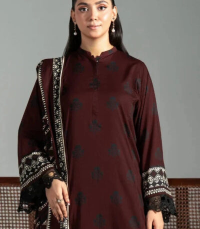 3PC Printed stitched Linen Suit KLE-4329