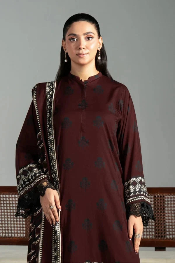 3PC Printed stitched Linen Suit KLE-4329