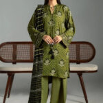 3PC Printed stitched Linen Suit KLE-4332