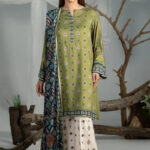 3PC Printed stitched Linen Suit KLE-4333