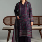 3PC Printed stitched Linen Suit KLE-4334