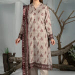 3PC Printed stitched Linen Suit KLE-4336