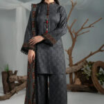 3PC Printed stitched Linen Suit KLE-4385