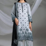 3PC Printed stitched Linen Suit KLE-4386