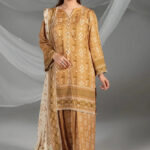 3PC Printed stitched Linen Suit KLE-4387