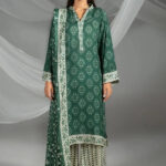 3PC Printed stitched Linen Suit KLE-4388