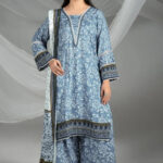 3PC Printed stitched Linen Suit KLE-4389