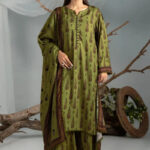 3PC Printed stitched Linen Suit KLE-4390