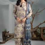 3PC Printed stitched Linen Suit KLE-4391