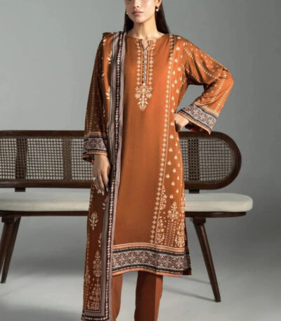 3PC Printed stitched Linen Suit KLE-4395