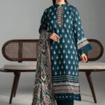 3PC Printed stitched Linen Suit KLE-4396