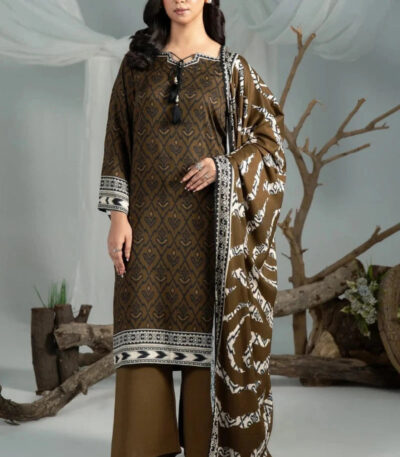 3PC Printed stitched Linen Suit KLE-4397